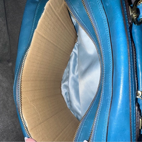 COACH HAMPTON Lindsay Vintage Leather Satchel Bag Slate Blue/Teal 12475 - Picture 6 of 13